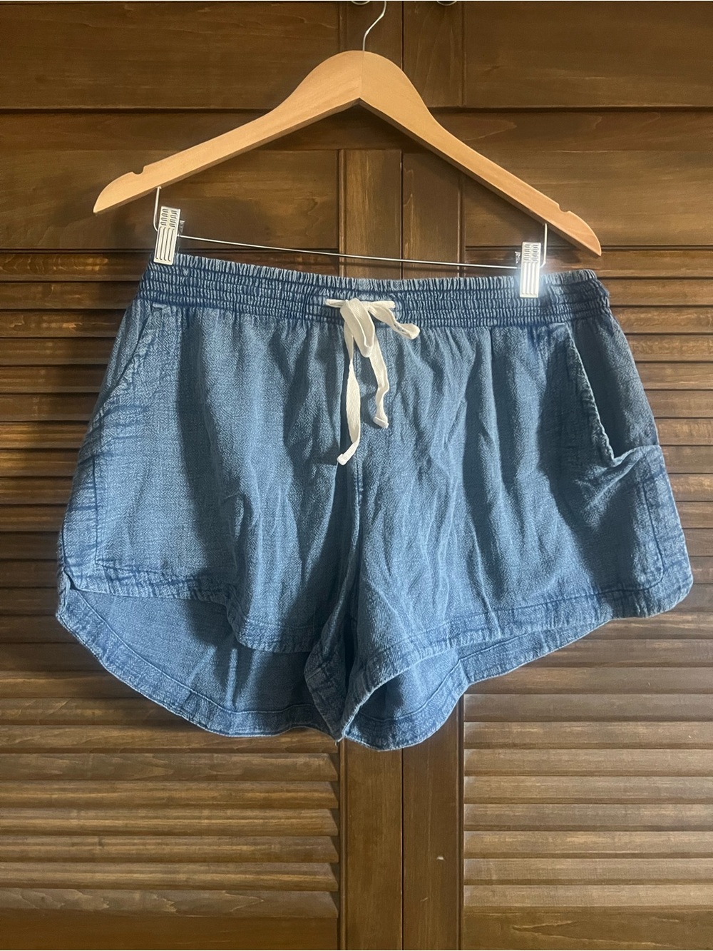 Rip Curl Denim-Look Blue Linen Drawstring Shorts